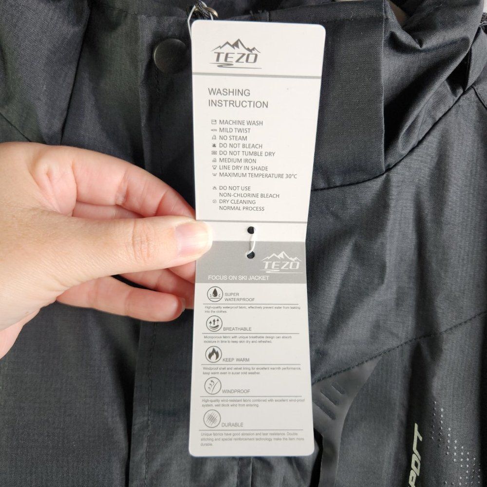 Tezo Ski Jacket Mens M Black Focus On Waterproof Windproof Durable Breathable - Picture 13 of 16